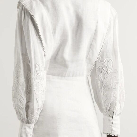 VERONICA BEARD Analeah Dress Embroidered Minidress Puff Sleeves Tassel Pom Pom - Picture 4 of 16